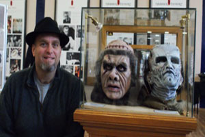 The Fiendish Dr. Phil with two of his busts at the Hammer Horror Museum display in Whitby, England